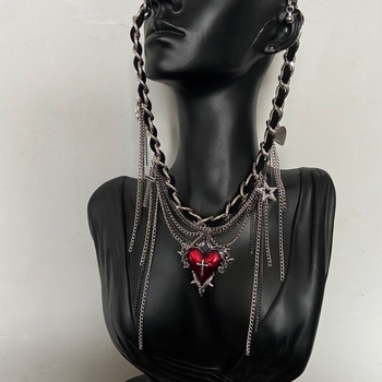 Colier din aliaj, pandantiv inimă, lanț clavicular, electroplatinat, pentru femei