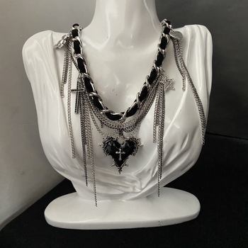 Colier din aliaj, pandantiv inimă, lanț clavicular, electroplatinat, pentru femei