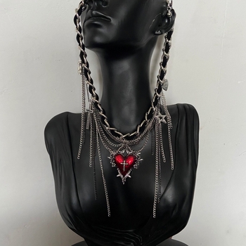 Colier din aliaj, pandantiv inimă, lanț clavicular, electroplatinat, pentru femei