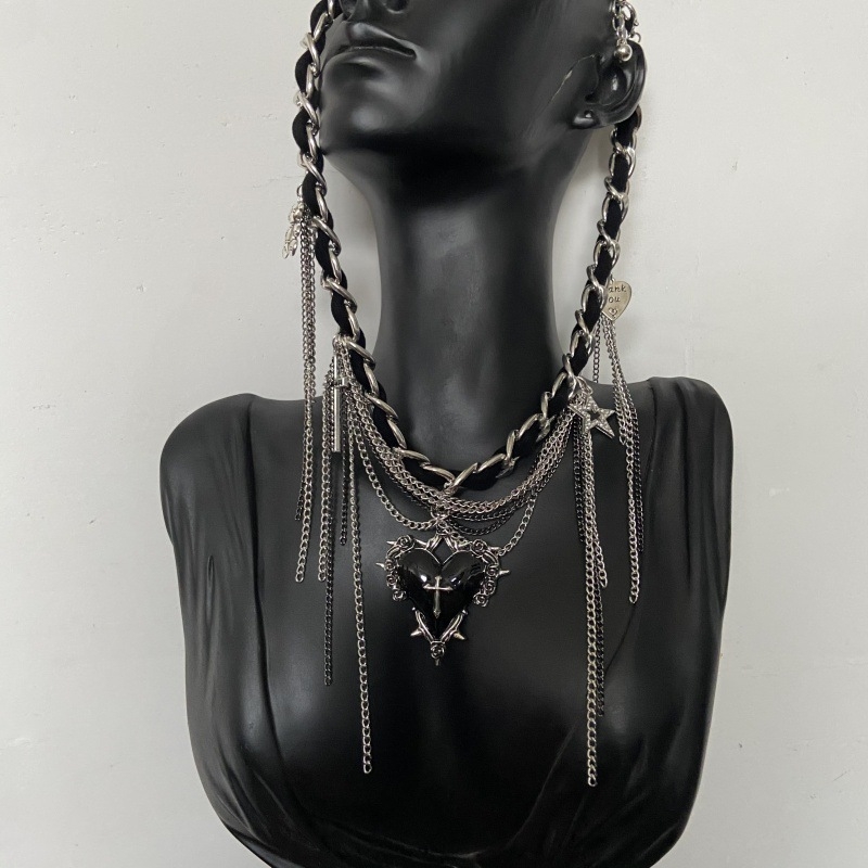 Colier din aliaj, pandantiv inimă, lanț clavicular, electroplatinat, pentru femei