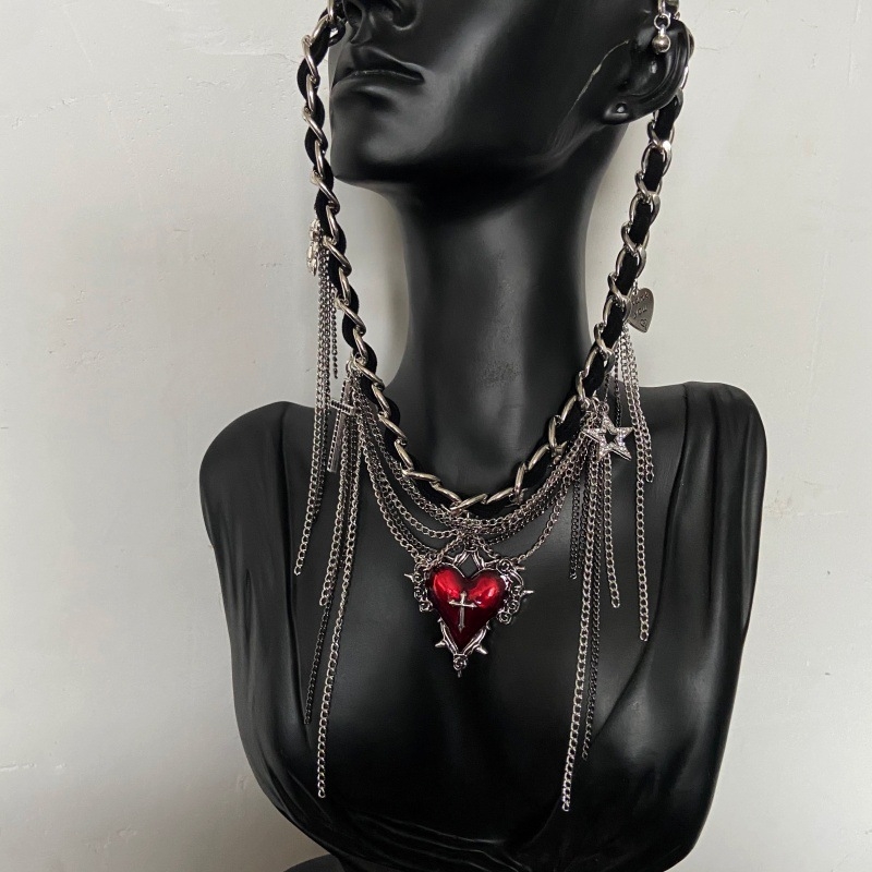 Colier din aliaj, pandantiv inimă, lanț clavicular, electroplatinat, pentru femei