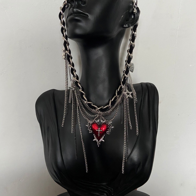 Colier din aliaj, pandantiv inimă, lanț clavicular, electroplatinat, pentru femei