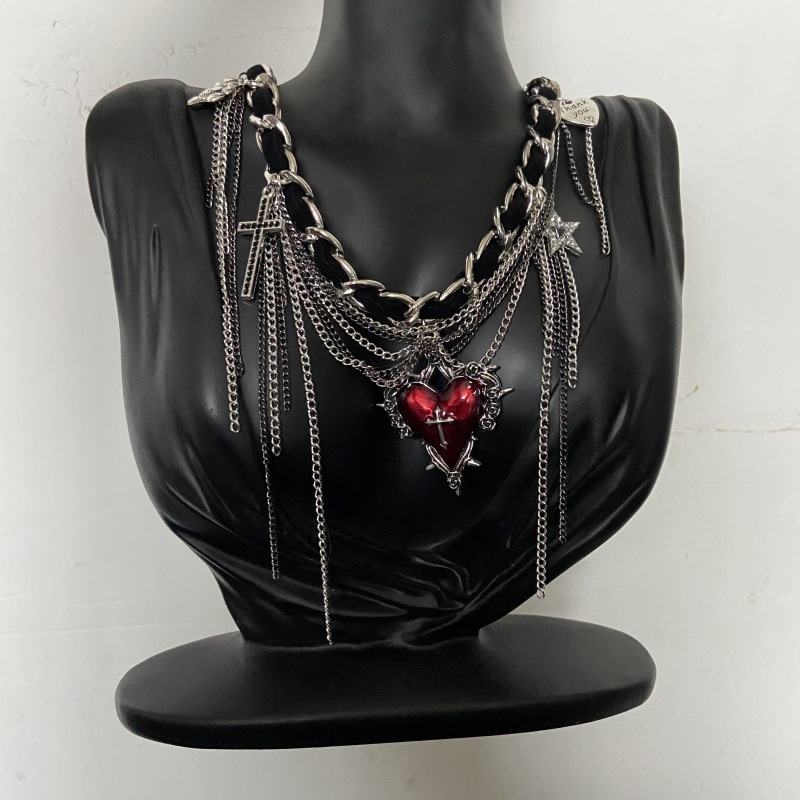 Colier din aliaj, pandantiv inimă, lanț clavicular, electroplatinat, pentru femei