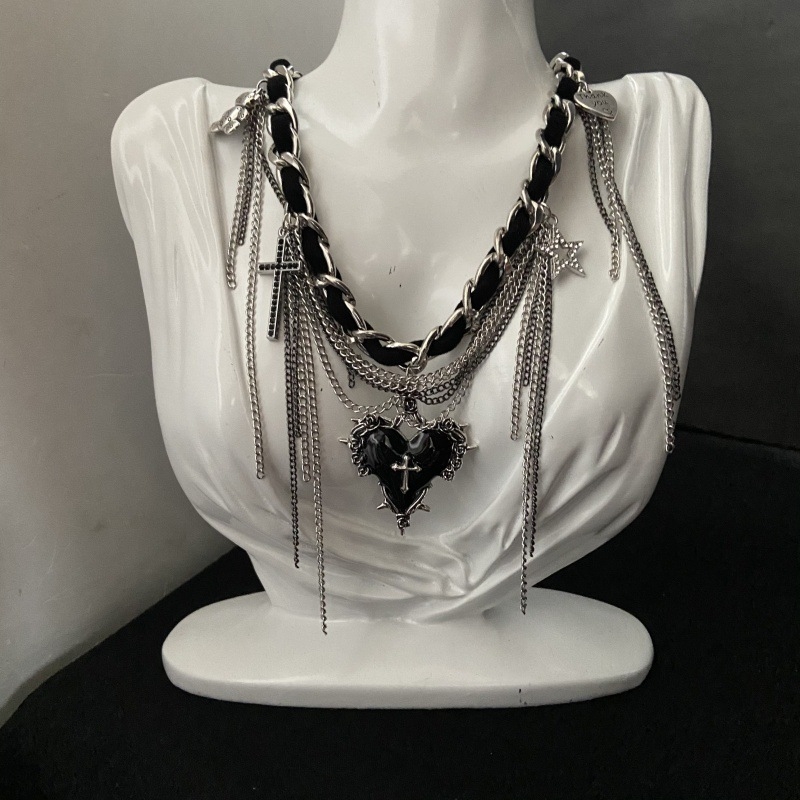 Colier din aliaj, pandantiv inimă, lanț clavicular, electroplatinat, pentru femei