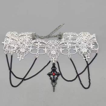 Colier din dantelă, lanț clavicular, pandantiv geometric, aliaj, electroplatat — stil Întunecat