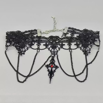 Colier din dantelă, lanț clavicular, pandantiv geometric, aliaj, electroplatat — stil Întunecat