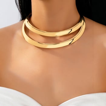 Colier metalic tip choker, design geometric, pandantiv din fier, 41–50 cm, stil simplu, pentru femei