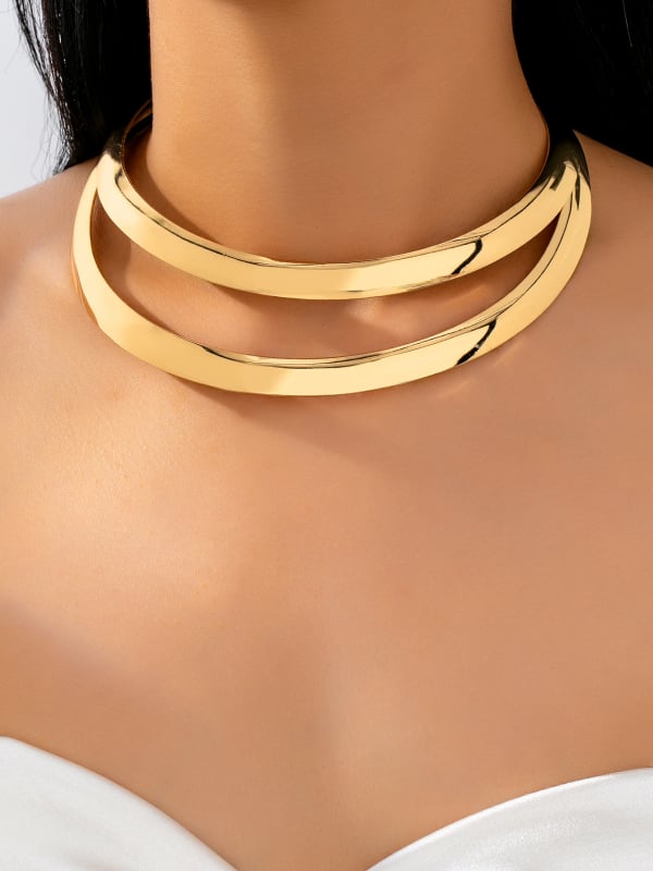 Colier metalic tip choker, design geometric, pandantiv din fier, 41–50 cm, stil simplu, pentru femei