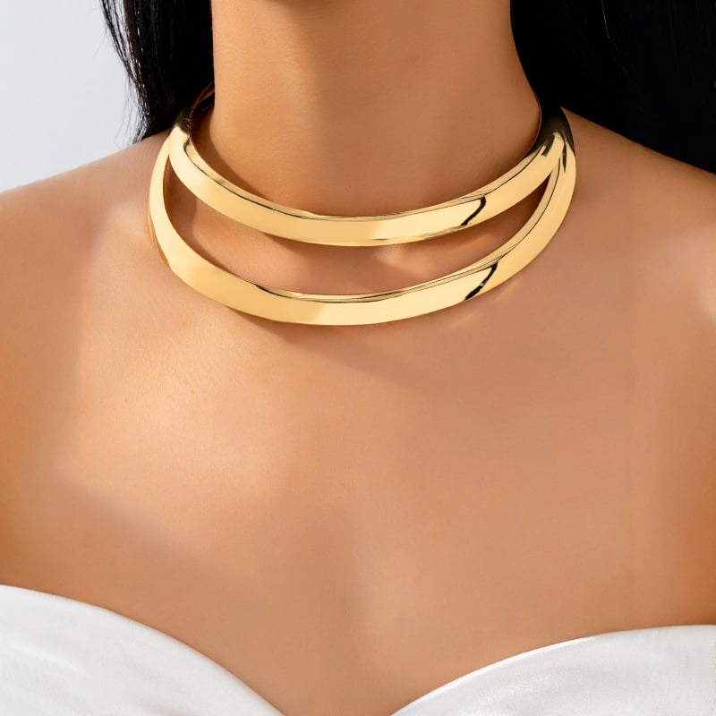 Colier metalic tip choker, design geometric, pandantiv din fier, 41–50 cm, stil simplu, pentru femei