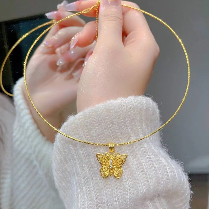 Colier clavicular Jinqi din cupru, design Bow-Tie, lanț cu cruce, iarnă 2025