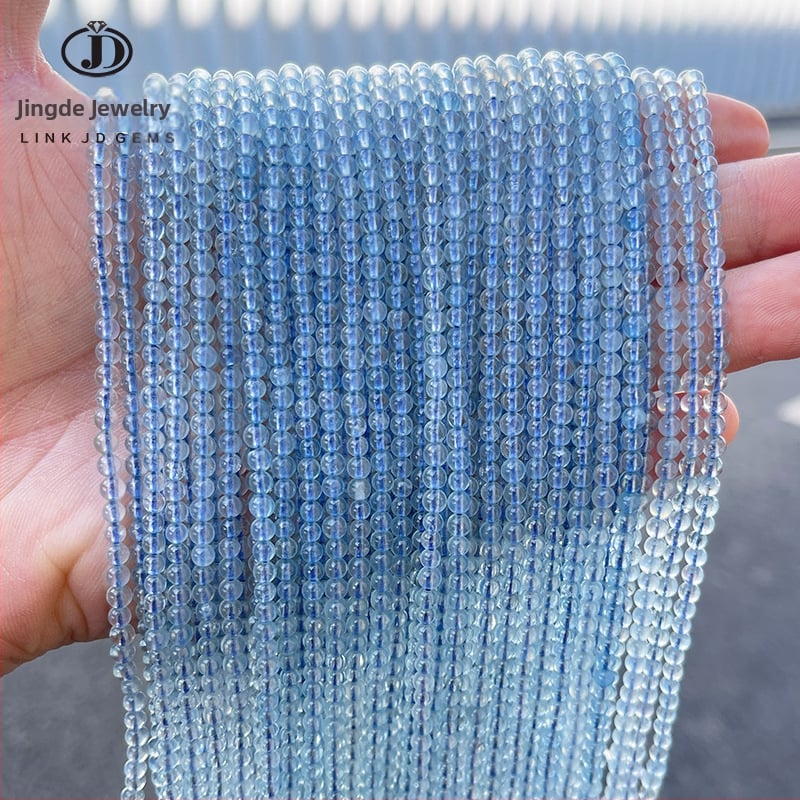 Jingde Jewelry 7A φυσικές στρογγυλές χάντρες ακουαμαρινίτη, ελεύθερες χάντρες για DIY βραχιόλια, επεξεργασία κοπή και άλεση