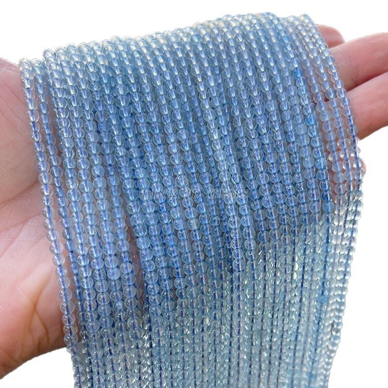 Jingde Jewelry 7A φυσικές στρογγυλές χάντρες ακουαμαρινίτη, ελεύθερες χάντρες για DIY βραχιόλια, επεξεργασία κοπή και άλεση