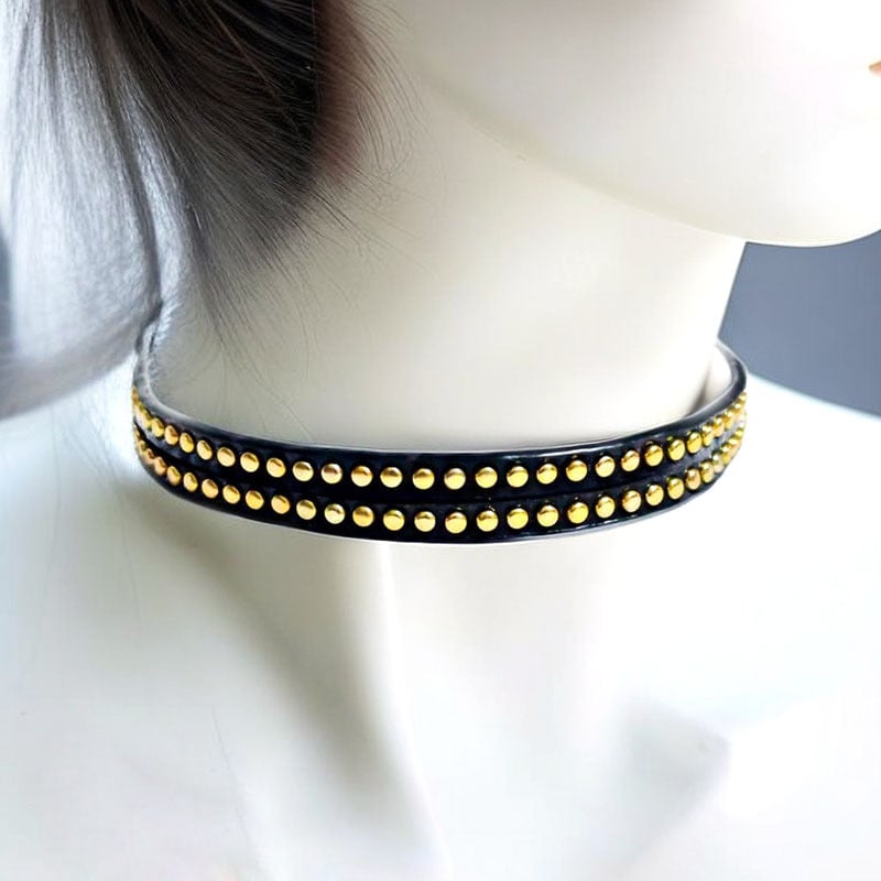 Colier punk din piele cu nituri, multifuncțional, reglabil, pandant din aliaj, lanț șarpe