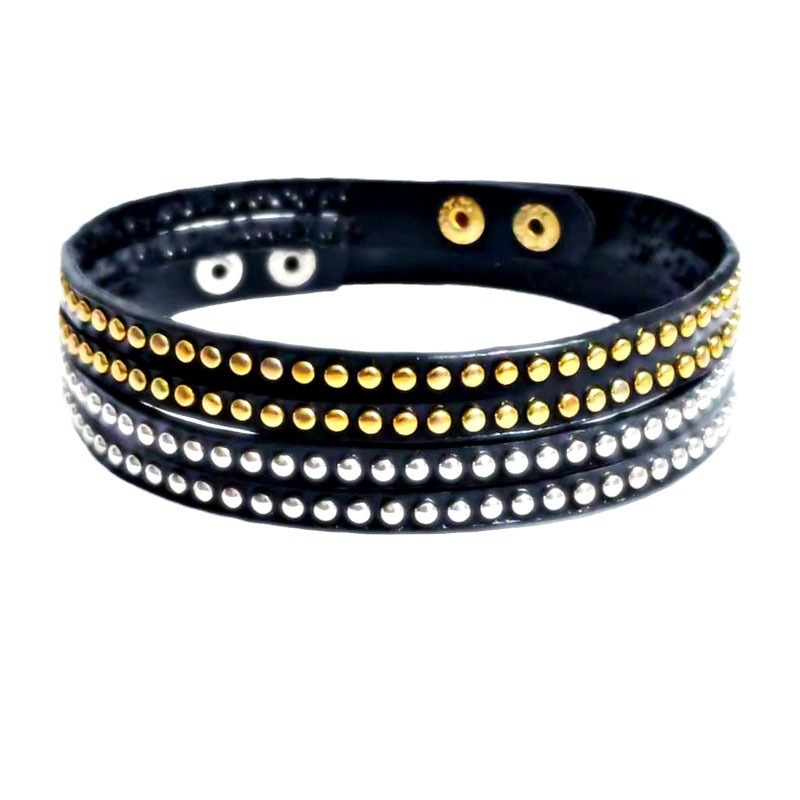 Colier punk din piele cu nituri, multifuncțional, reglabil, pandant din aliaj, lanț șarpe