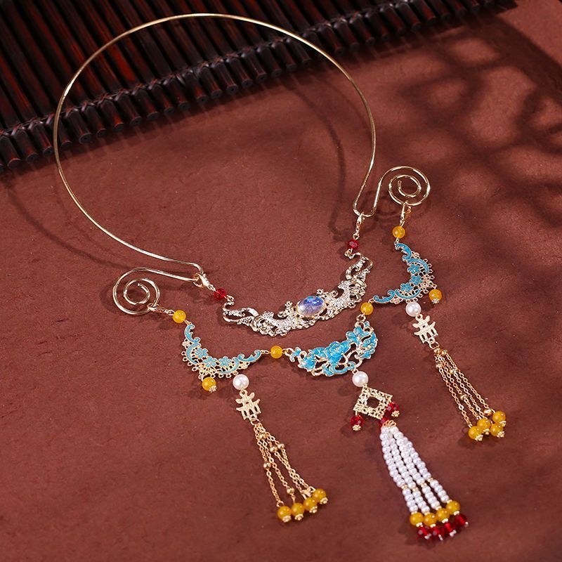 Choker ogrlica od legure, Hanfu starinski stil, dvorski dizajn, proljeće 2025 izdanje, kuglični lanac, porijeklo Jinhua