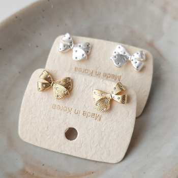 Cercei cu nod în formă de arc, din cupru, placare cu aur real, știfturi din argint 925, stil lux lejer