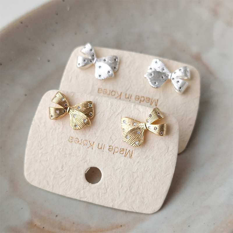 Cercei cu nod în formă de arc, din cupru, placare cu aur real, știfturi din argint 925, stil lux lejer