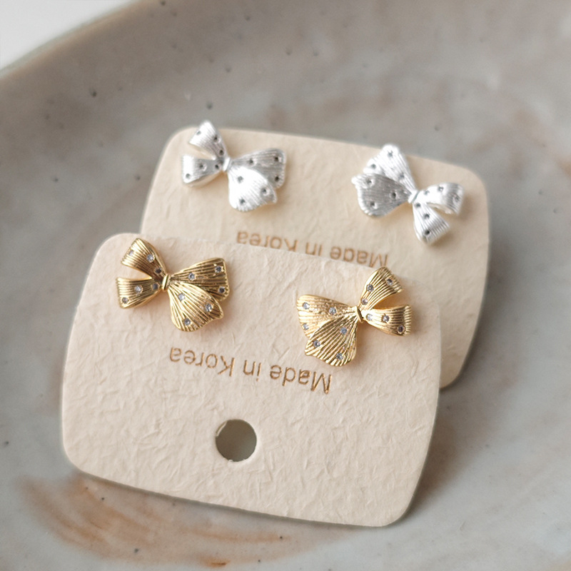 Cercei cu nod în formă de arc, din cupru, placare cu aur real, știfturi din argint 925, stil lux lejer