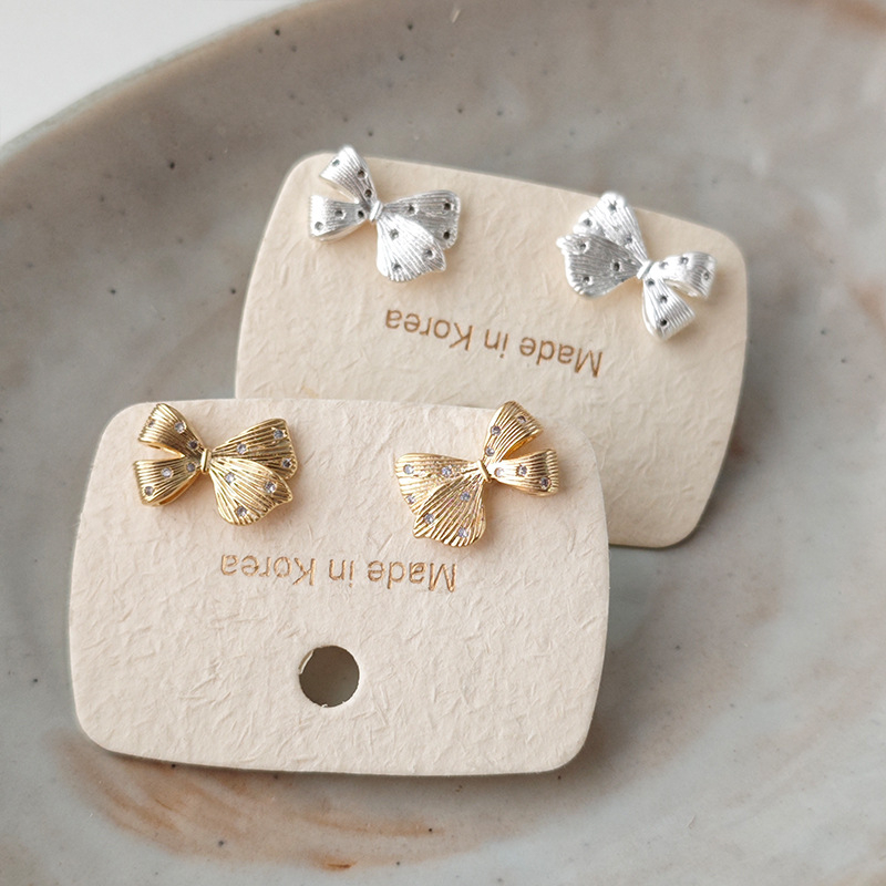 Cercei cu nod în formă de arc, din cupru, placare cu aur real, știfturi din argint 925, stil lux lejer