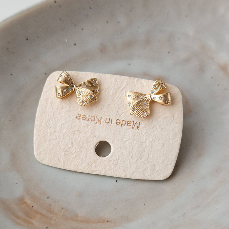 Cercei cu nod în formă de arc, din cupru, placare cu aur real, știfturi din argint 925, stil lux lejer