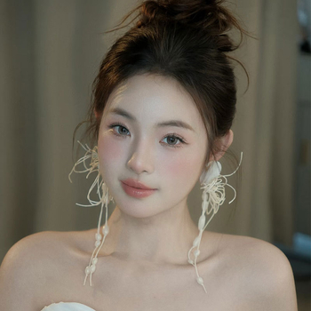 Cercei lungi cu funda și ciucuri, lucrate manual, materiale amestecate, unisex, lansare vară 2025