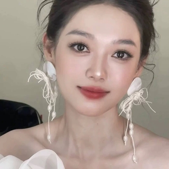 Cercei lungi cu funda și ciucuri, lucrate manual, materiale amestecate, unisex, lansare vară 2025