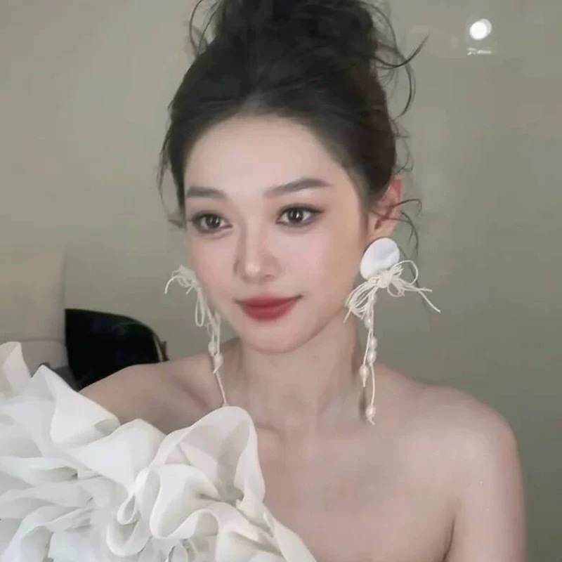 Cercei lungi cu funda și ciucuri, lucrate manual, materiale amestecate, unisex, lansare vară 2025