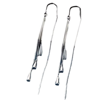 Cercei - formă picătură cu ciucuri, materiale mixte, placare electroplatinată, stil prințesă