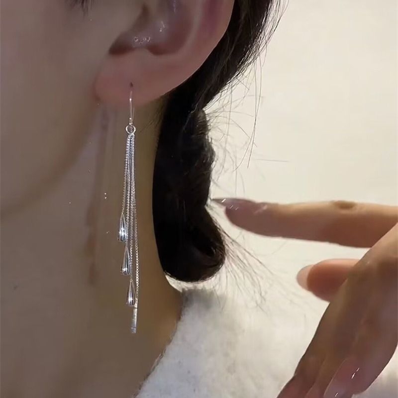 Cercei - formă picătură cu ciucuri, materiale mixte, placare electroplatinată, stil prințesă