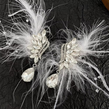 Cercei cu pene de perle, pentru femei, inspirat de mireasa coreeana, stil prințesă, proaspăt și dulce, materiale mixte, placare electroplating