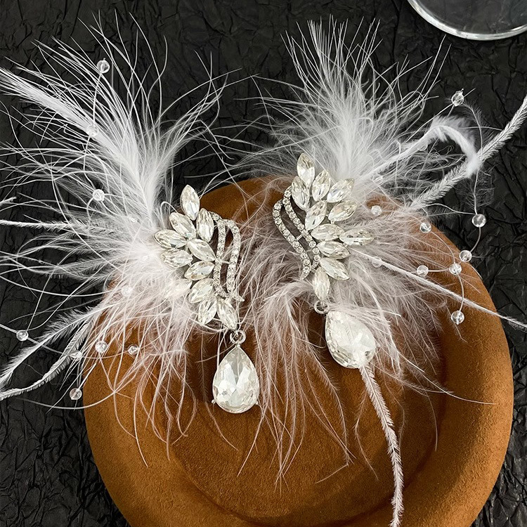 Cercei cu pene de perle, pentru femei, inspirat de mireasa coreeana, stil prințesă, proaspăt și dulce, materiale mixte, placare electroplating