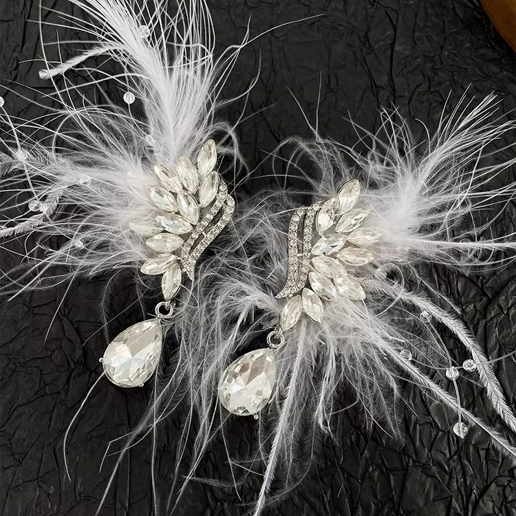 Cercei cu pene de perle, pentru femei, inspirat de mireasa coreeana, stil prințesă, proaspăt și dulce, materiale mixte, placare electroplating