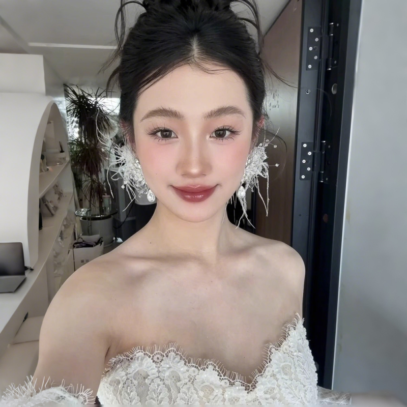 Cercei cu pene de perle, pentru femei, inspirat de mireasa coreeana, stil prințesă, proaspăt și dulce, materiale mixte, placare electroplating