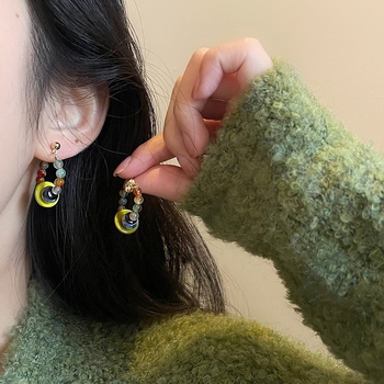 Cercei cu mărgele în stil retro geometric, bază din aliaj, electroplacare, știft din oțel inoxidabil, unisex