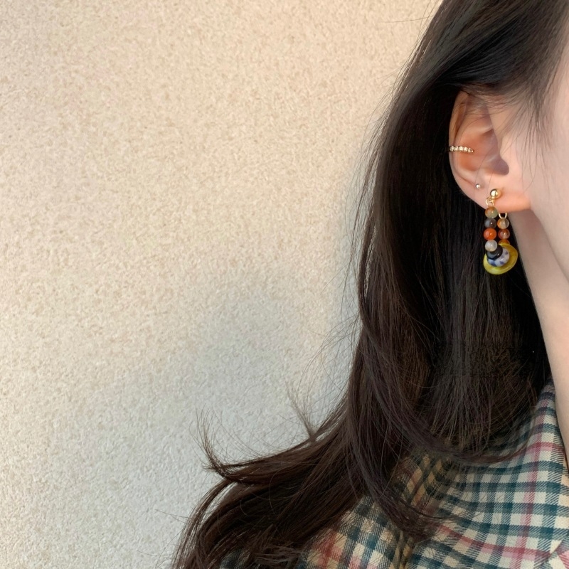 Cercei cu mărgele în stil retro geometric, bază din aliaj, electroplacare, știft din oțel inoxidabil, unisex