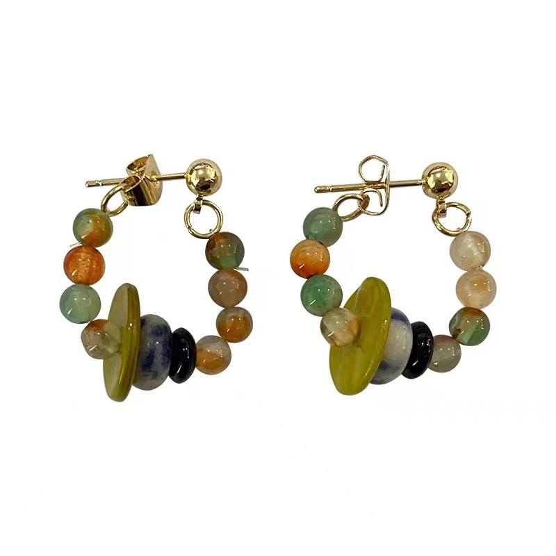 Cercei cu mărgele în stil retro geometric, bază din aliaj, electroplacare, știft din oțel inoxidabil, unisex