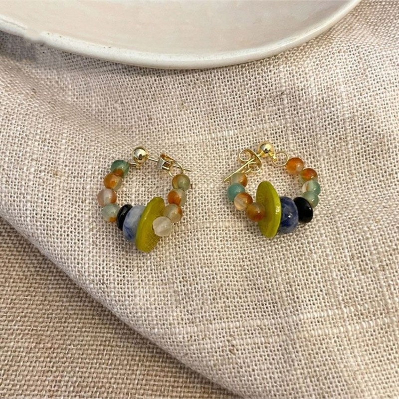 Cercei cu mărgele în stil retro geometric, bază din aliaj, electroplacare, știft din oțel inoxidabil, unisex