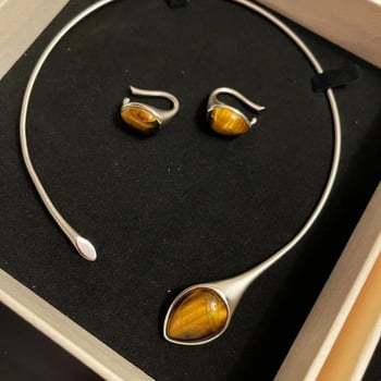 Colier cu piatră ochi de tigru, formă de șarpe, design independent — material mixt, pandantiv: aliaj, stil: U, lanț: obișnuit