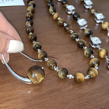 Colier cu piatră ochi de tigru, formă de șarpe, design independent — material mixt, pandantiv: aliaj, stil: U, lanț: obișnuit