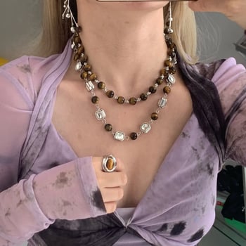 Colier cu piatră ochi de tigru, formă de șarpe, design independent — material mixt, pandantiv: aliaj, stil: U, lanț: obișnuit