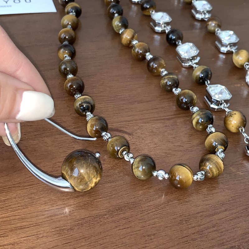 Colier cu piatră ochi de tigru, formă de șarpe, design independent — material mixt, pandantiv: aliaj, stil: U, lanț: obișnuit