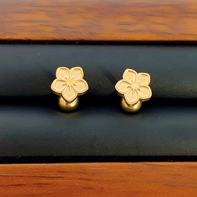 Cercei cu șurub din oțel titan, floare cu cinci petale, Mori seria, stil zână, accesorii pentru urechi, toamnă 2025