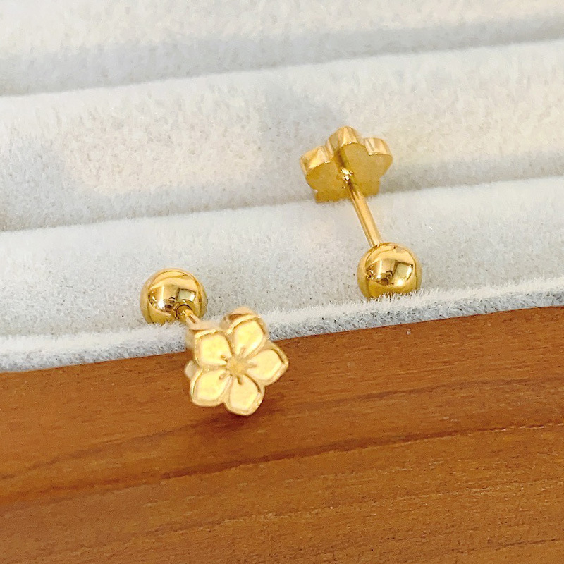 Cercei cu șurub din oțel titan, floare cu cinci petale, Mori seria, stil zână, accesorii pentru urechi, toamnă 2025