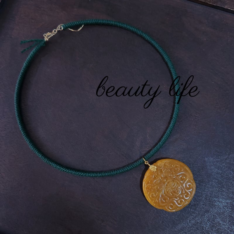 Colier cu pandantiv din topaz și lanț cu șnur, reglabil 21–50 cm, 200 g, origine Liaoning