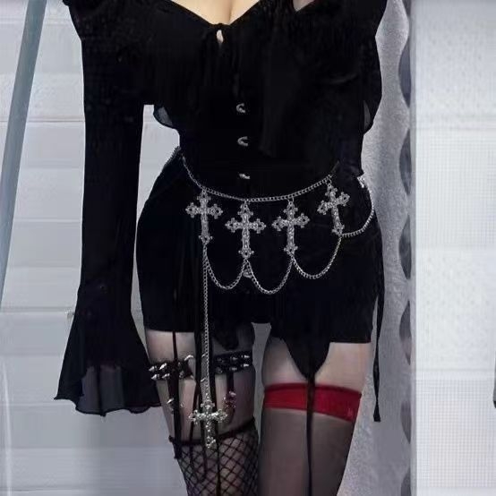 Lanț de talie din metal, design cu cruce în mai multe straturi, unisex, accesoriu pentru adulți, cu mai multe bucle