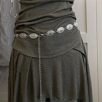 Lant de talie pentru rochie cu lanț gravat — Material: Metal; Cataramă: Aliaj; Închidere: Cârlig; Finisaj: Gravare; Stil: Punk/Street/Personal