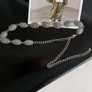 Lant de talie pentru rochie cu lanț gravat — Material: Metal; Cataramă: Aliaj; Închidere: Cârlig; Finisaj: Gravare; Stil: Punk/Street/Personal