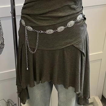 Lant de talie pentru rochie cu lanț gravat — Material: Metal; Cataramă: Aliaj; Închidere: Cârlig; Finisaj: Gravare; Stil: Punk/Street/Personal