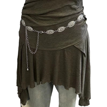 Lant de talie pentru rochie cu lanț gravat — Material: Metal; Cataramă: Aliaj; Închidere: Cârlig; Finisaj: Gravare; Stil: Punk/Street/Personal