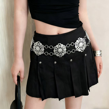 Pásová reťaz v etnickom štýle zo zliatiny, dvojité vrstvenie, dĺžka 110 cm, šírka 2-4 cm